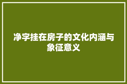 净字挂在房子的文化内涵与象征意义