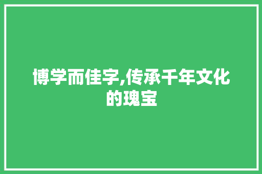 博学而佳字,传承千年文化的瑰宝