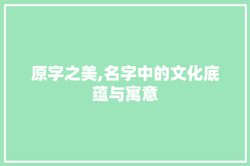 原字之美,名字中的文化底蕴与寓意