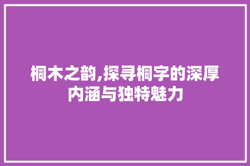 桐木之韵,探寻桐字的深厚内涵与独特魅力