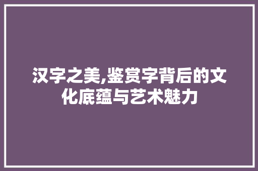 汉字之美,鉴赏字背后的文化底蕴与艺术魅力