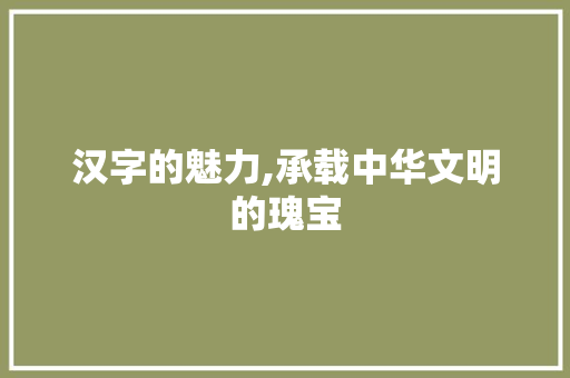 汉字的魅力,承载中华文明的瑰宝