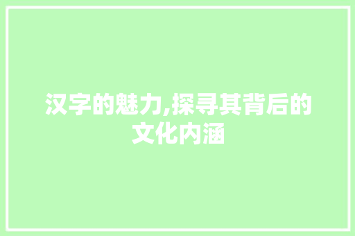 汉字的魅力,探寻其背后的文化内涵