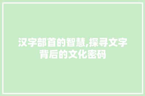 汉字部首的智慧,探寻文字背后的文化密码