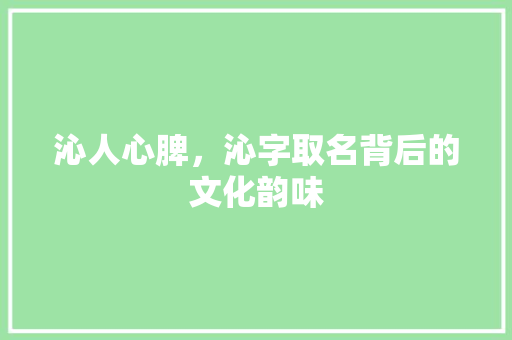 沁人心脾，沁字取名背后的文化韵味