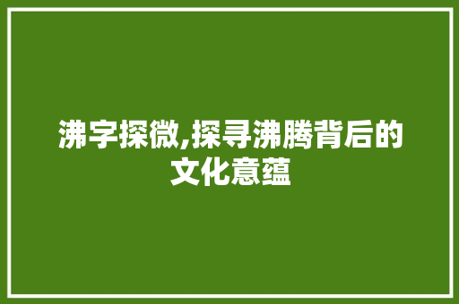 沸字探微,探寻沸腾背后的文化意蕴