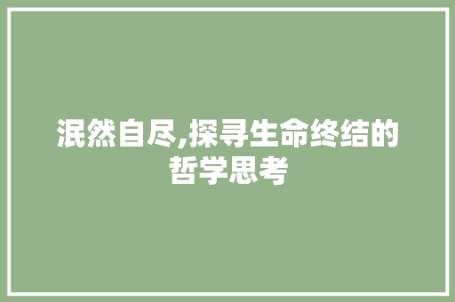 泯然自尽,探寻生命终结的哲学思考