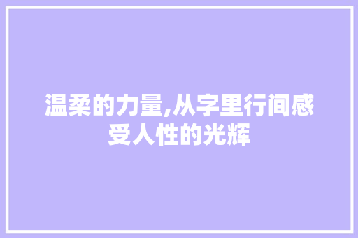 温柔的力量,从字里行间感受人性的光辉