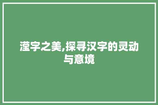 滢字之美,探寻汉字的灵动与意境