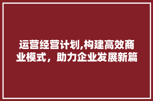 运营经营计划,构建高效商业模式，助力企业发展新篇章