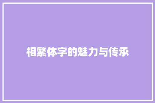 相繁体字的魅力与传承