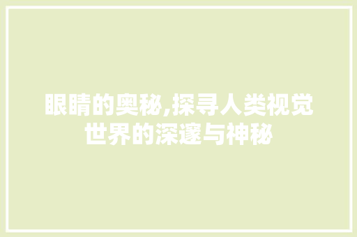 眼睛的奥秘,探寻人类视觉世界的深邃与神秘