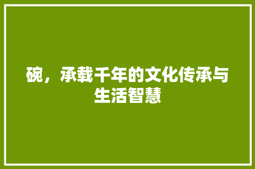 碗，承载千年的文化传承与生活智慧