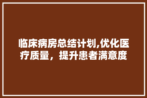 临床病房总结计划,优化医疗质量，提升患者满意度