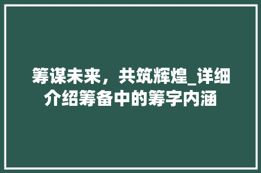 筹谋未来，共筑辉煌_详细介绍筹备中的筹字内涵