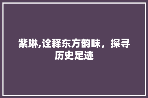 紫琳,诠释东方韵味，探寻历史足迹