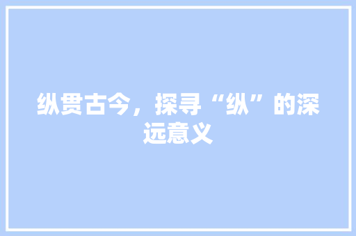 纵贯古今，探寻“纵”的深远意义