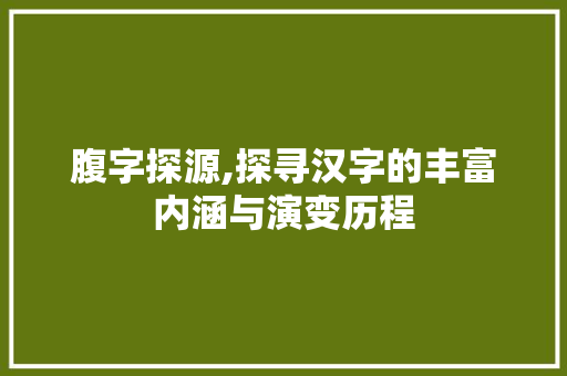 腹字探源,探寻汉字的丰富内涵与演变历程