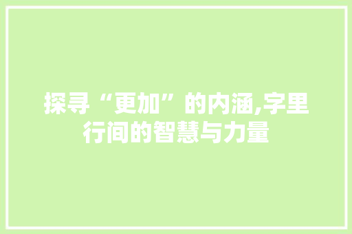 探寻“更加”的内涵,字里行间的智慧与力量
