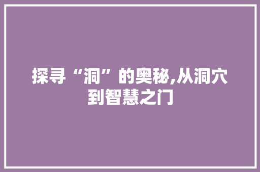 探寻“洞”的奥秘,从洞穴到智慧之门