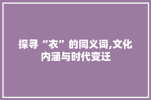 探寻“衣”的同义词,文化内涵与时代变迁