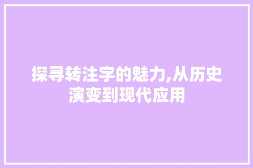 探寻转注字的魅力,从历史演变到现代应用