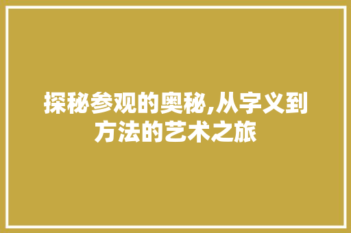 探秘参观的奥秘,从字义到方法的艺术之旅