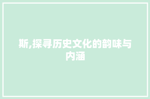 斯,探寻历史文化的韵味与内涵