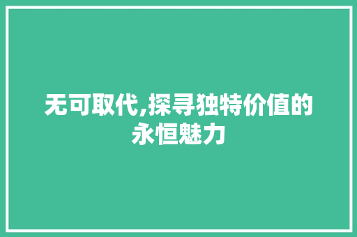 无可取代,探寻独特价值的永恒魅力