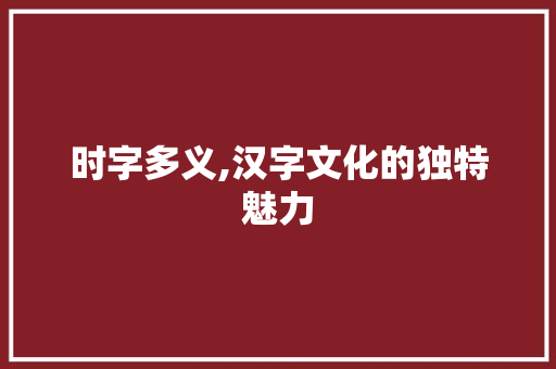 时字多义,汉字文化的独特魅力