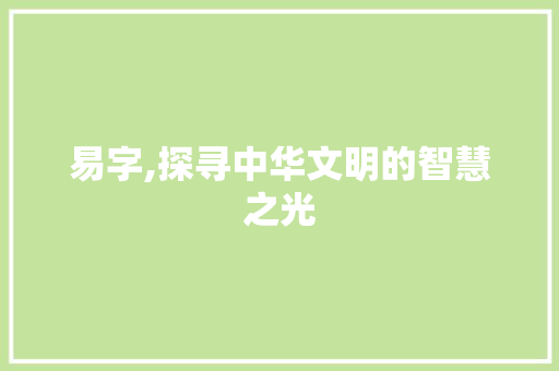 易字,探寻中华文明的智慧之光