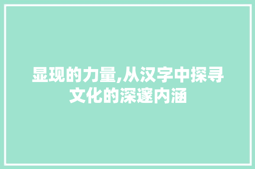 显现的力量,从汉字中探寻文化的深邃内涵