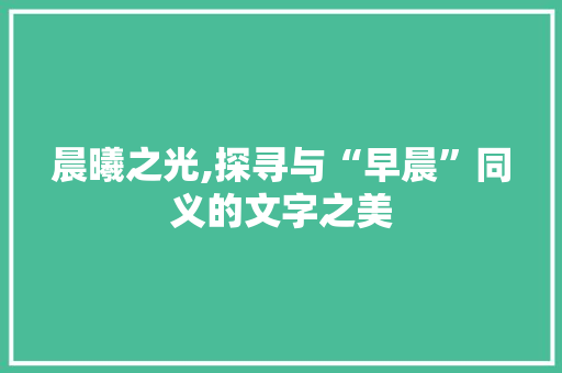 晨曦之光,探寻与“早晨”同义的文字之美