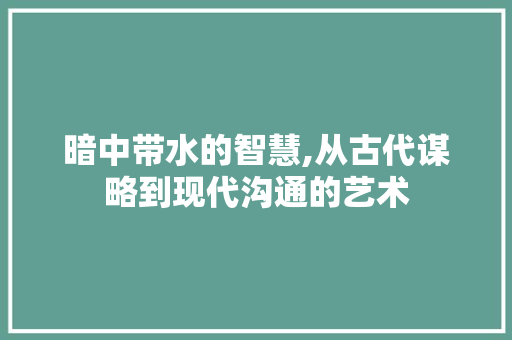 暗中带水的智慧,从古代谋略到现代沟通的艺术 反义词汇