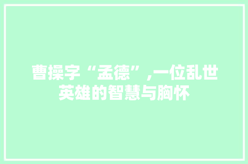 曹操字“孟德”,一位乱世英雄的智慧与胸怀