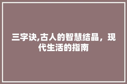 三字诀,古人的智慧结晶，现代生活的指南