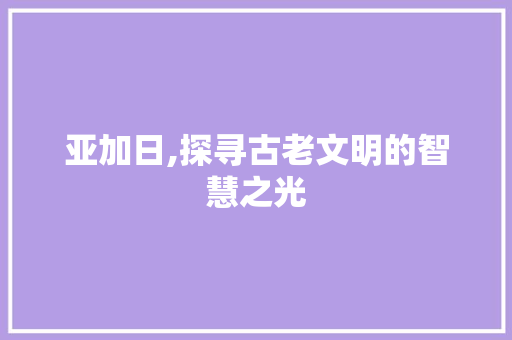亚加日,探寻古老文明的智慧之光