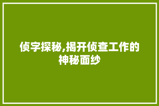 侦字探秘,揭开侦查工作的神秘面纱