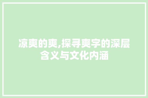 凉爽的爽,探寻爽字的深层含义与文化内涵