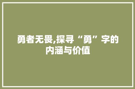 勇者无畏,探寻“勇”字的内涵与价值