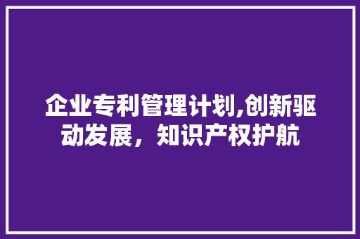企业专利管理计划,创新驱动发展，知识产权护航