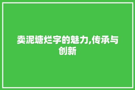 卖泥塘烂字的魅力,传承与创新