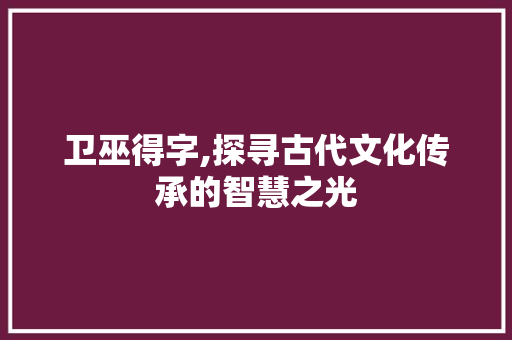 卫巫得字,探寻古代文化传承的智慧之光