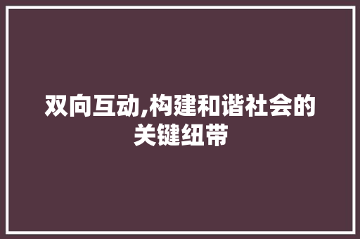 双向互动,构建和谐社会的关键纽带