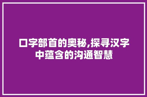 口字部首的奥秘,探寻汉字中蕴含的沟通智慧