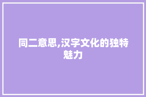 同二意思,汉字文化的独特魅力