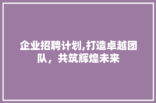 企业招聘计划,打造卓越团队，共筑辉煌未来