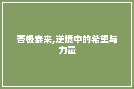否极泰来,逆境中的希望与力量