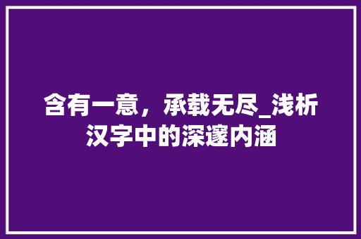 含有一意，承载无尽_浅析汉字中的深邃内涵