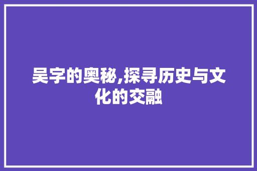 吴字的奥秘,探寻历史与文化的交融